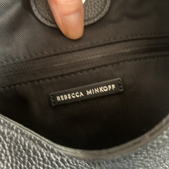 REBECCA MINKOFF Black Pebbled Leather CHAIN HOBO Bag Purse silver hardware - Picture 11 of 11